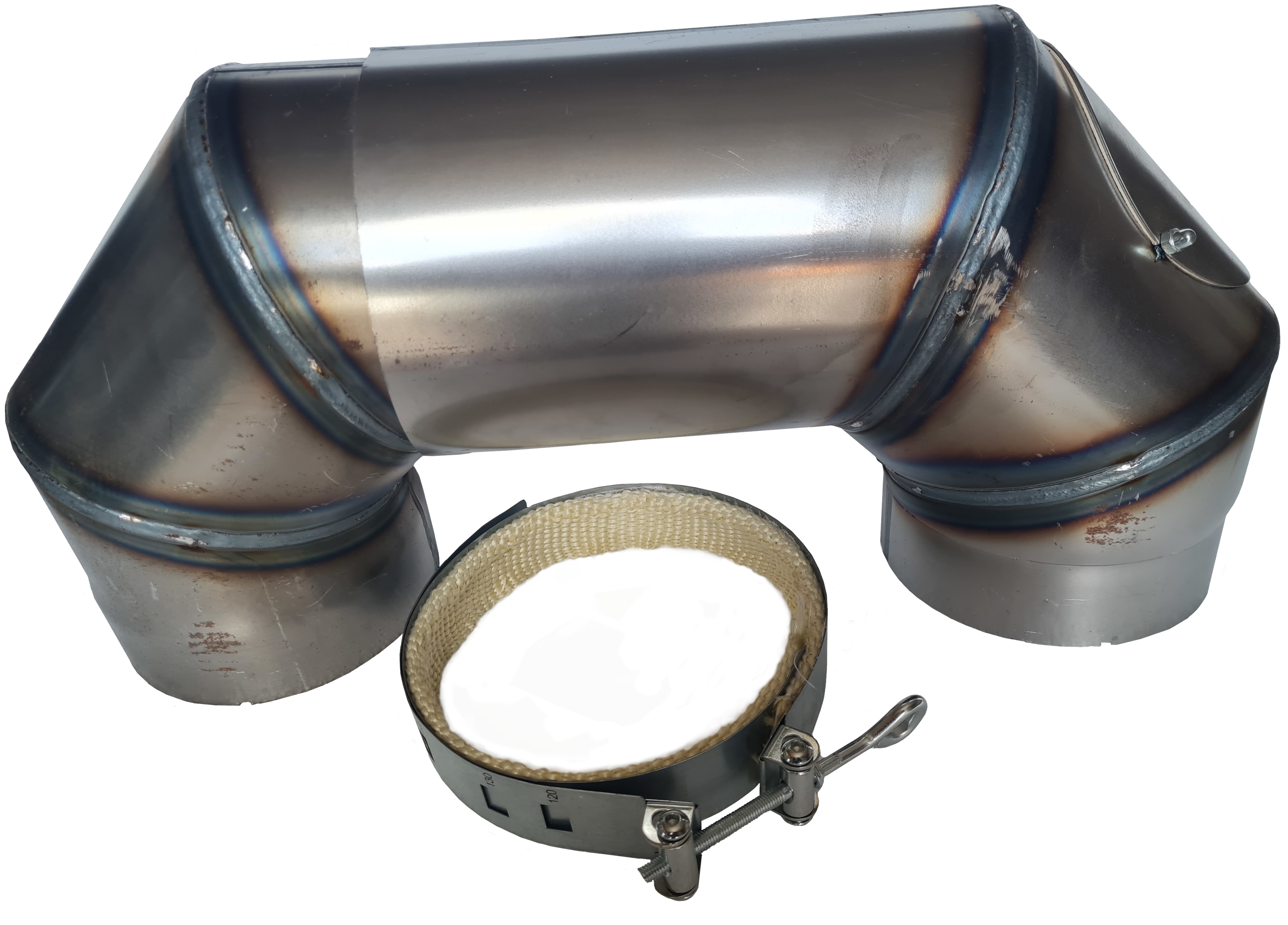 Rohrbruecke2 Doppelbogen mit Schelle  - Ø 145 - Ø 180mm ausziehbar