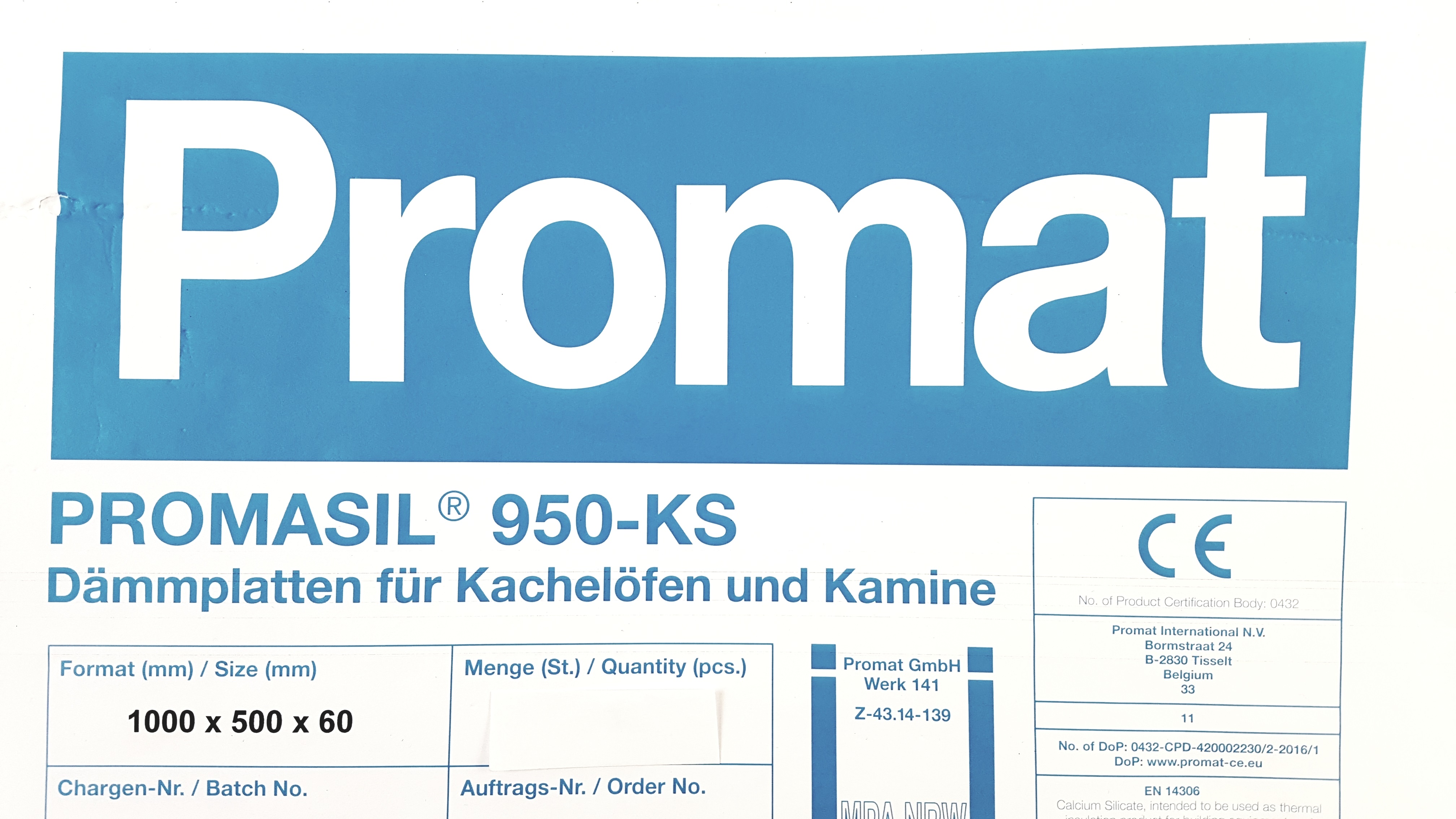 Promasil 950-KS Isolierplatte 30-80 mm Stärke 1000x500